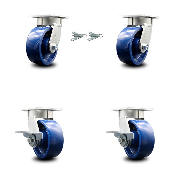 5 Inch Kingpinless Solid Poly Wheel Caster Swivel Locks 2 Brakes SCC, 2PK